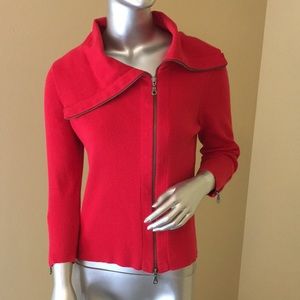 Cabi Red Asymmetrical Moto Zip It Cardigan Sweater